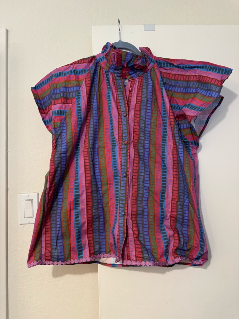 Marie Multicolor Stripe Ruffle-Neck Blouse